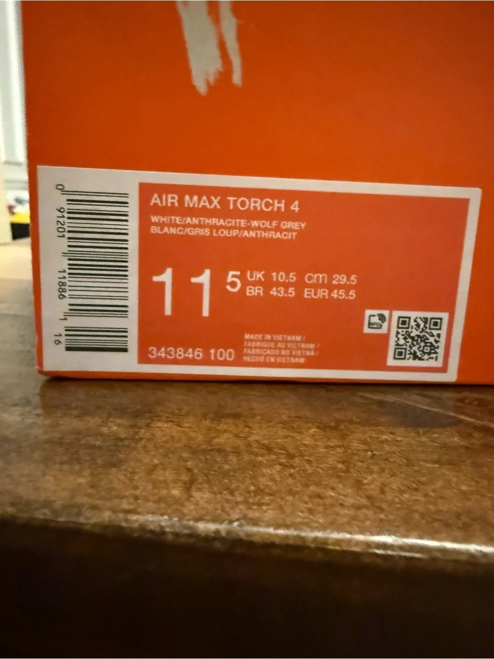 Nike Air Max Torch 4 Athletic Sneaker White/Anthracite-Wolf Grey, Sz 11.5